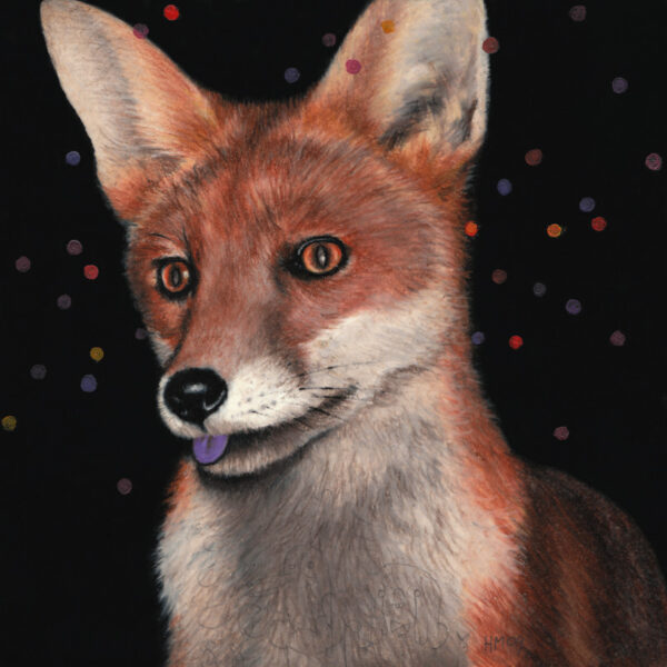 Fox with Purple Tongue, 2009, colored pencil and oil on paper, 15 x 15 cm