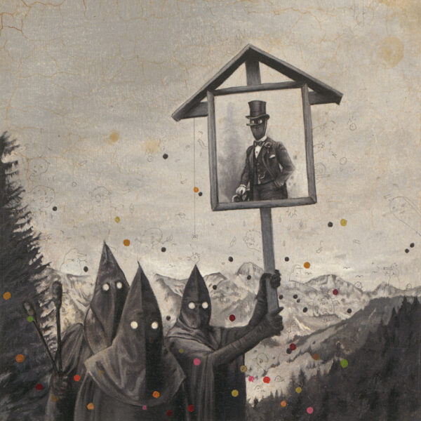 Gugl Men with Wayside Shrine, 2008, colored pencil and oil on paper, 20 x 20 cm