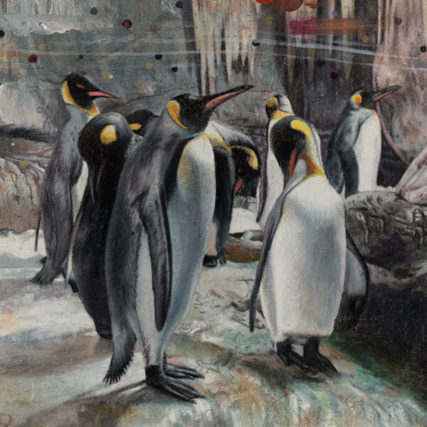 The Penguins, 2009, colored pencil and oil on paper, 15 x 15 cm